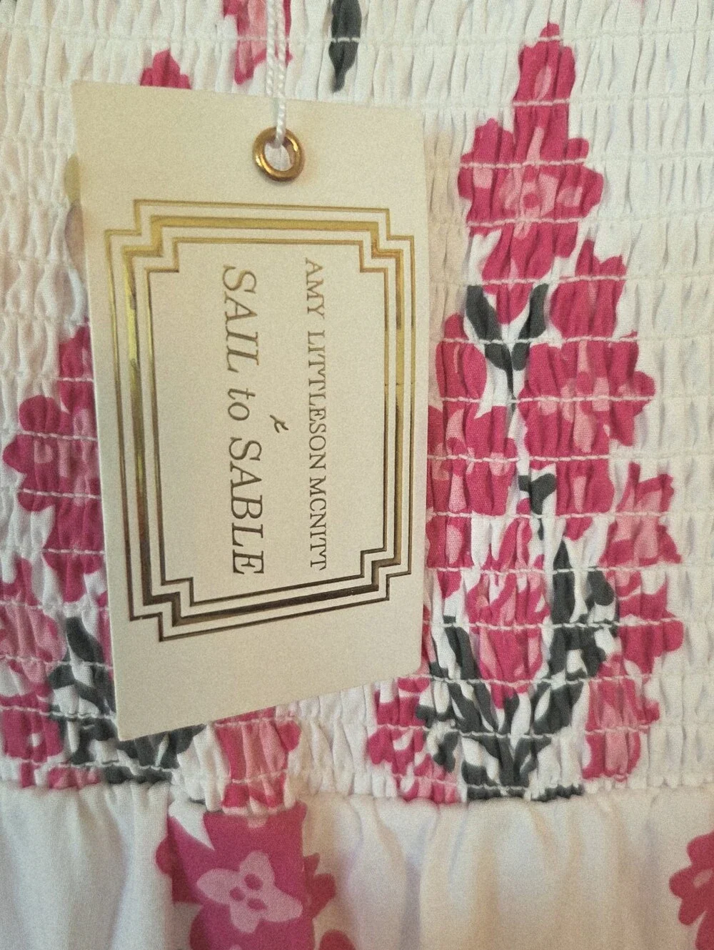 Sail to Sable Debra Smocked Midi Dress Cotton hibiscus block print